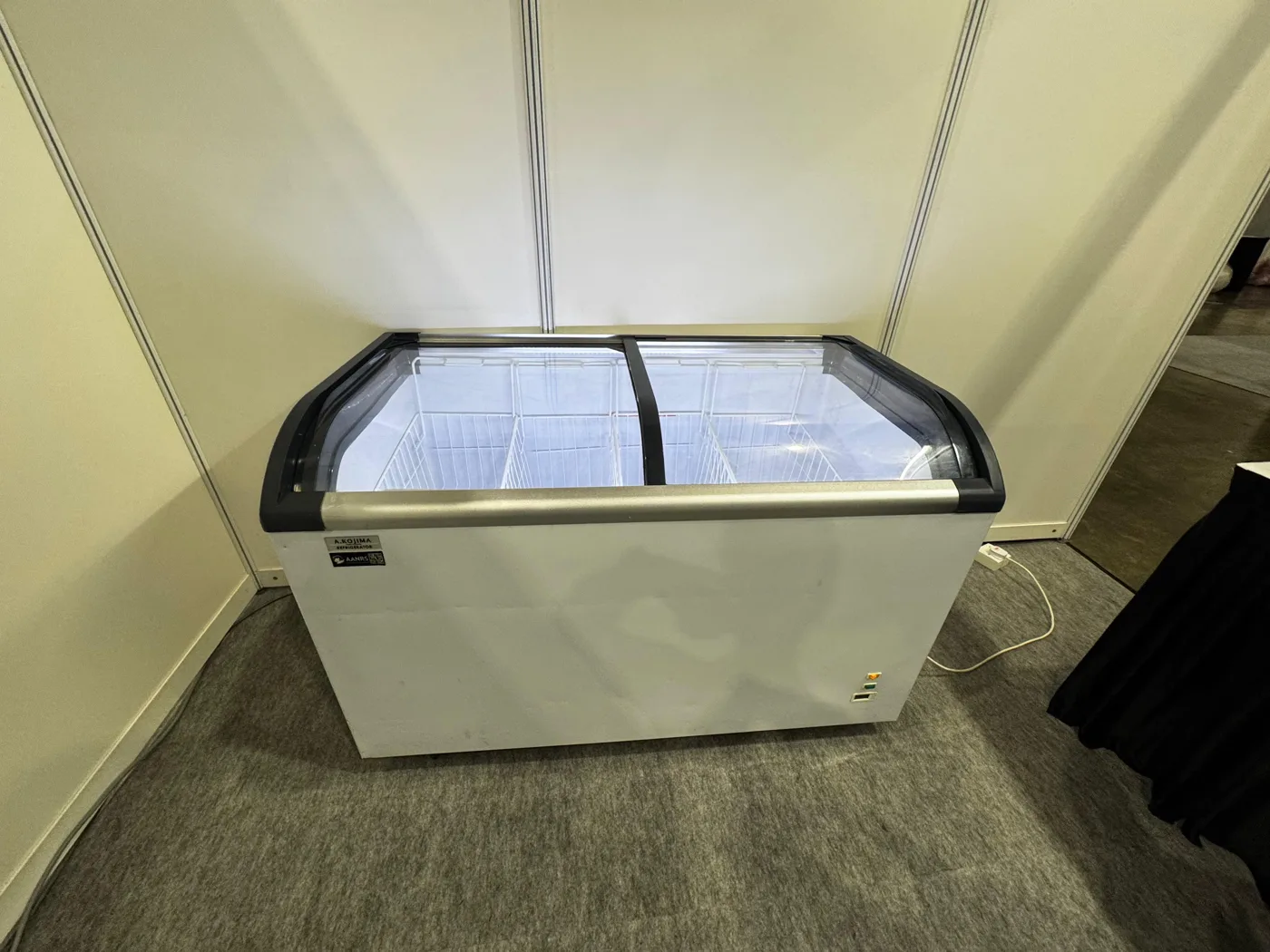 AANRS glass chest freezer rental Singapore, Kojima 420L Glass Display Chest Freezer, in use at a real Singapore event