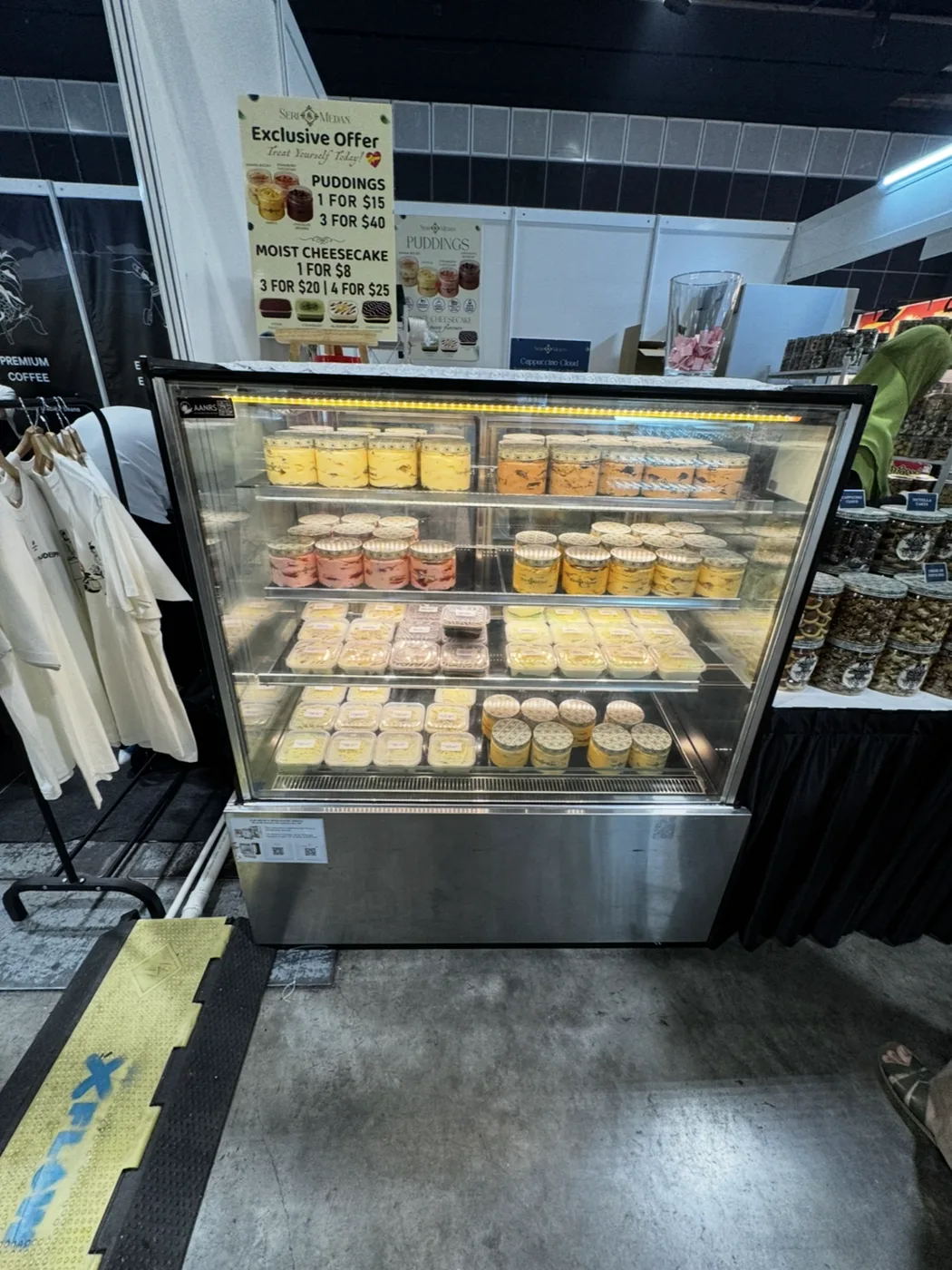 AANRS cake chiller rental Singapore, Kojima Four-Layer Cake Display Chiller B120L4-S-W (Warm LED / 120cm / Steel Finishing), in use at a real Singapore event