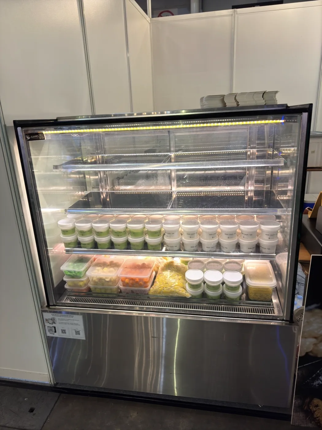 AANRS cake chiller rental Singapore, Kojima Four-Layer Cake Display Chiller B120L4-S-W (Warm LED / 120cm / Steel Finishing), in use at a real Singapore event