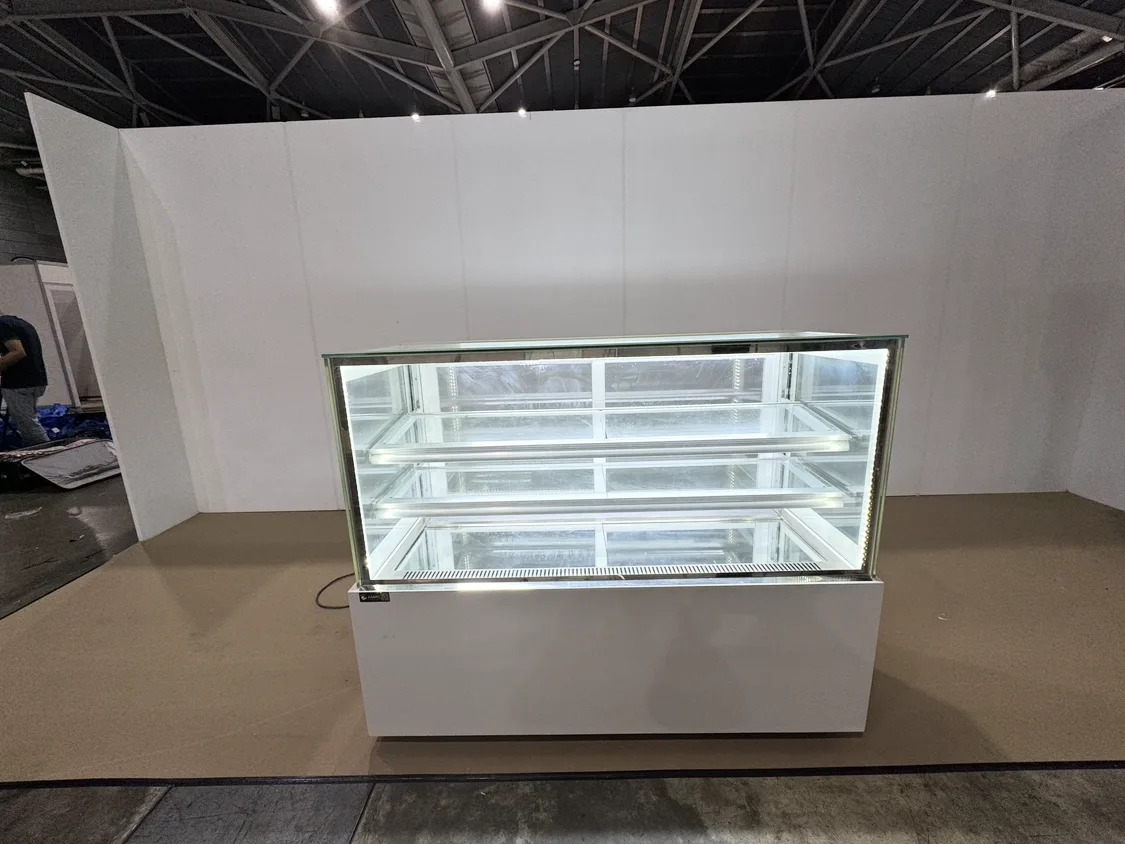AANRS cake chiller rental Singapore, Kojima Three-Layer Cake Display Chiller B150L3-W-C (White LED / 150cm / White Finishing), in use at a real Singapore event