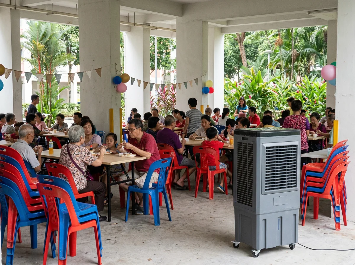 AANRS air cooler rental Singapore, cooling a void deck community event