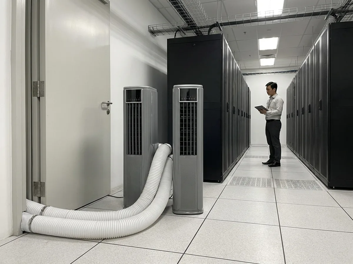 AANRS portable aircon rental Singapore, cooling a data hall rack row