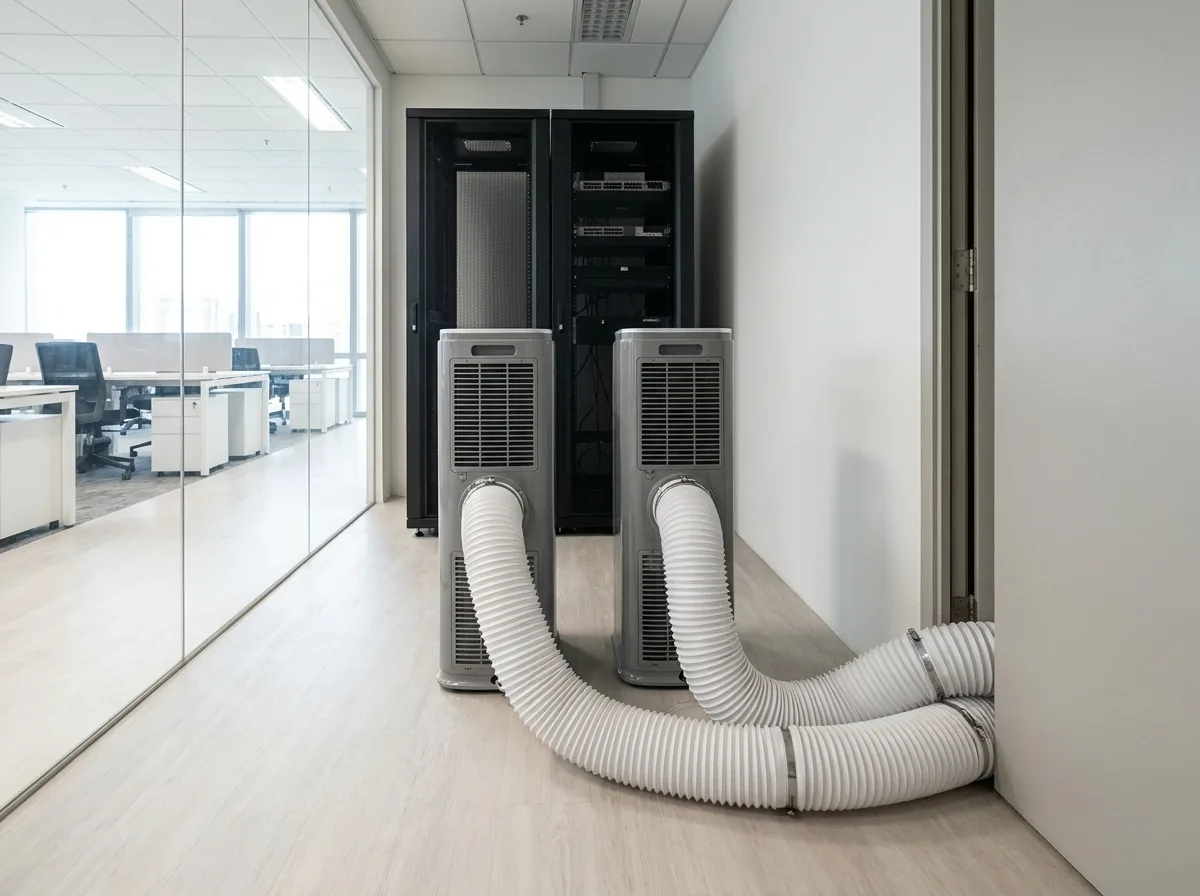 AANRS portable aircon rental Singapore, cooling a glass-walled office IT room