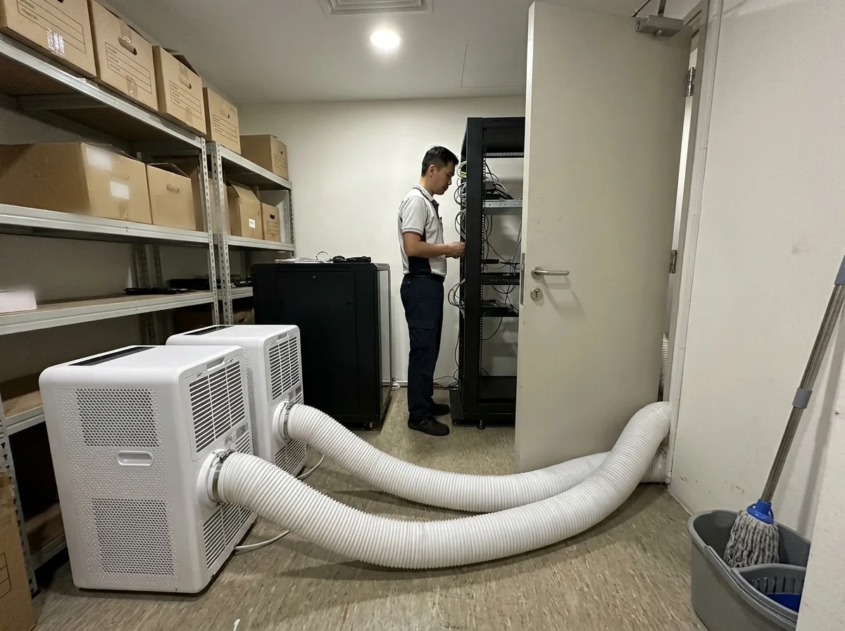 AANRS portable aircon rental Singapore, cooling a retail back-of-house IT room