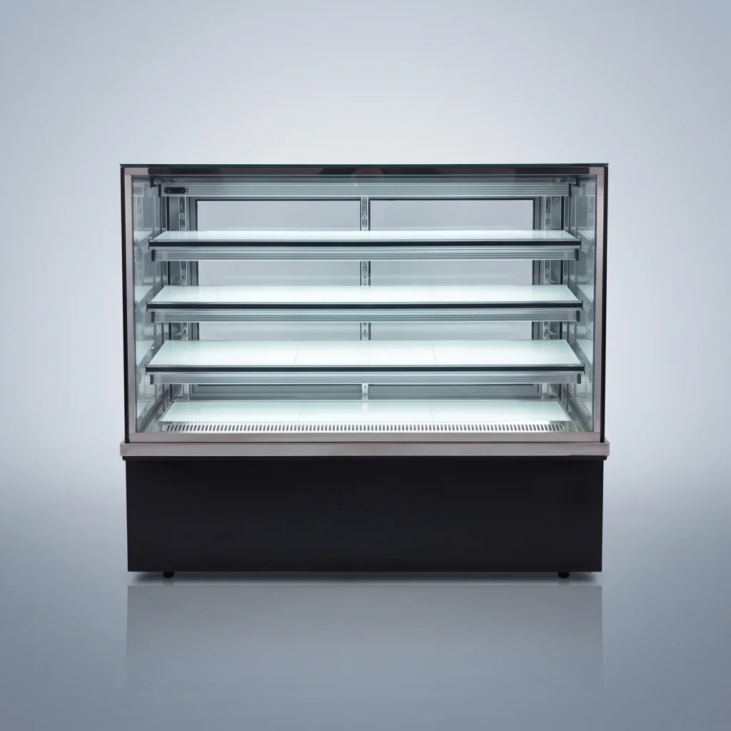 AANRS cake chiller rental Singapore, Berjaya Four-Layer Cake Display Chiller P150L4-B-C, full unit on a plain studio background