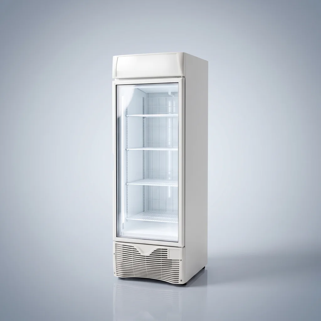AANRS drink chiller rental Singapore, Framec Glass Display 1 Door Chiller, full unit on a plain studio background