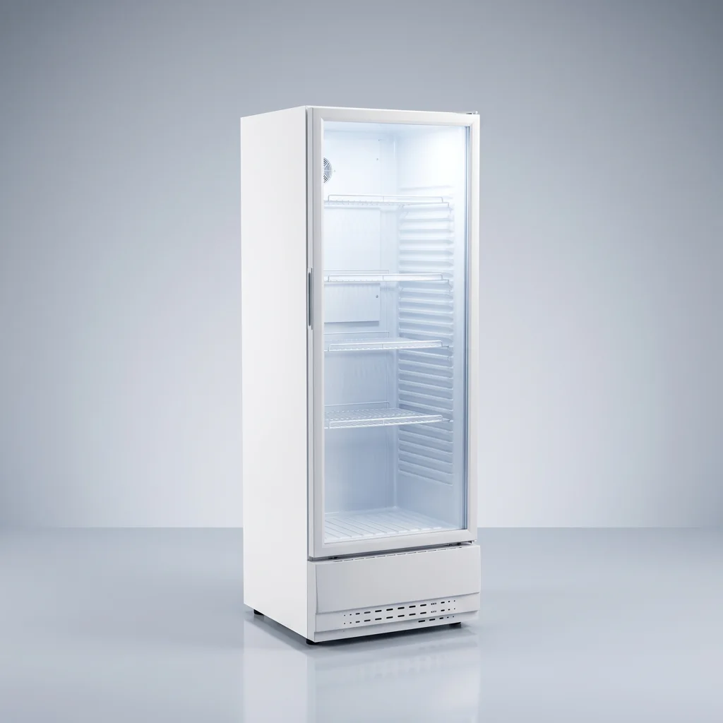 AANRS drink chiller rental Singapore, Haier 320L Glass Display 1 Door Drink Chiller, full unit on a plain studio background
