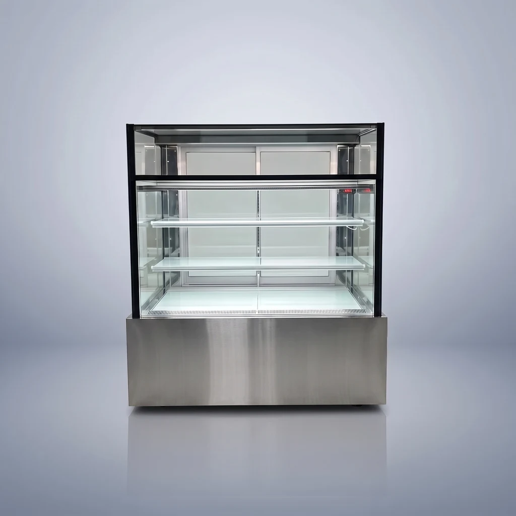 AANRS cake chiller rental Singapore, KINCO Three+One-Layer Cake Display Chiller P120L3+1-S-C (White LED / 120cm / Steel Finishing), full unit on a plain studio background