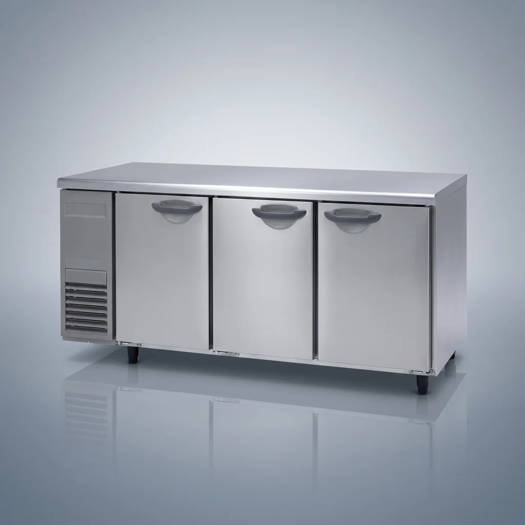 AANRS undercounter chiller rental Singapore, Panasonic SUF-K1871SB 3-Door Cold-Table Freezer (Made in Japan), full unit on a plain studio background