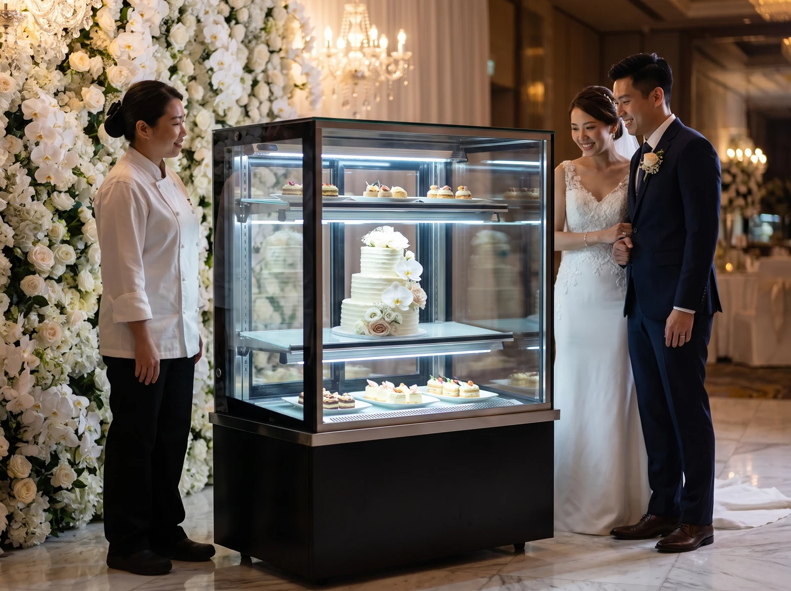 AANRS cake chiller rental Singapore, the wedding cake held cold before the cutting