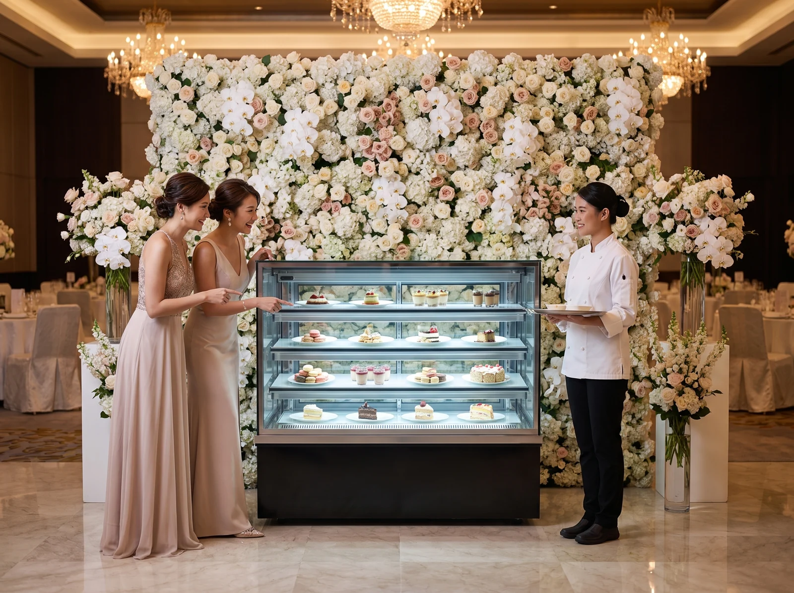 AANRS cake chiller rental Singapore, a four tier dessert display at a wedding