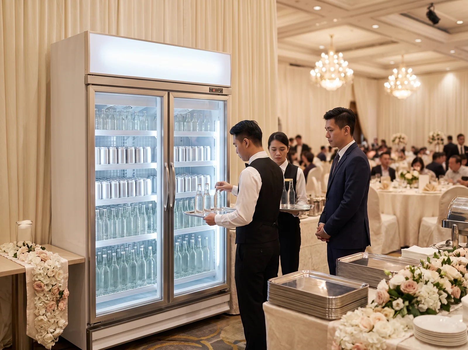 AANRS drink chiller rental Singapore, twin door unit at a banquet service station