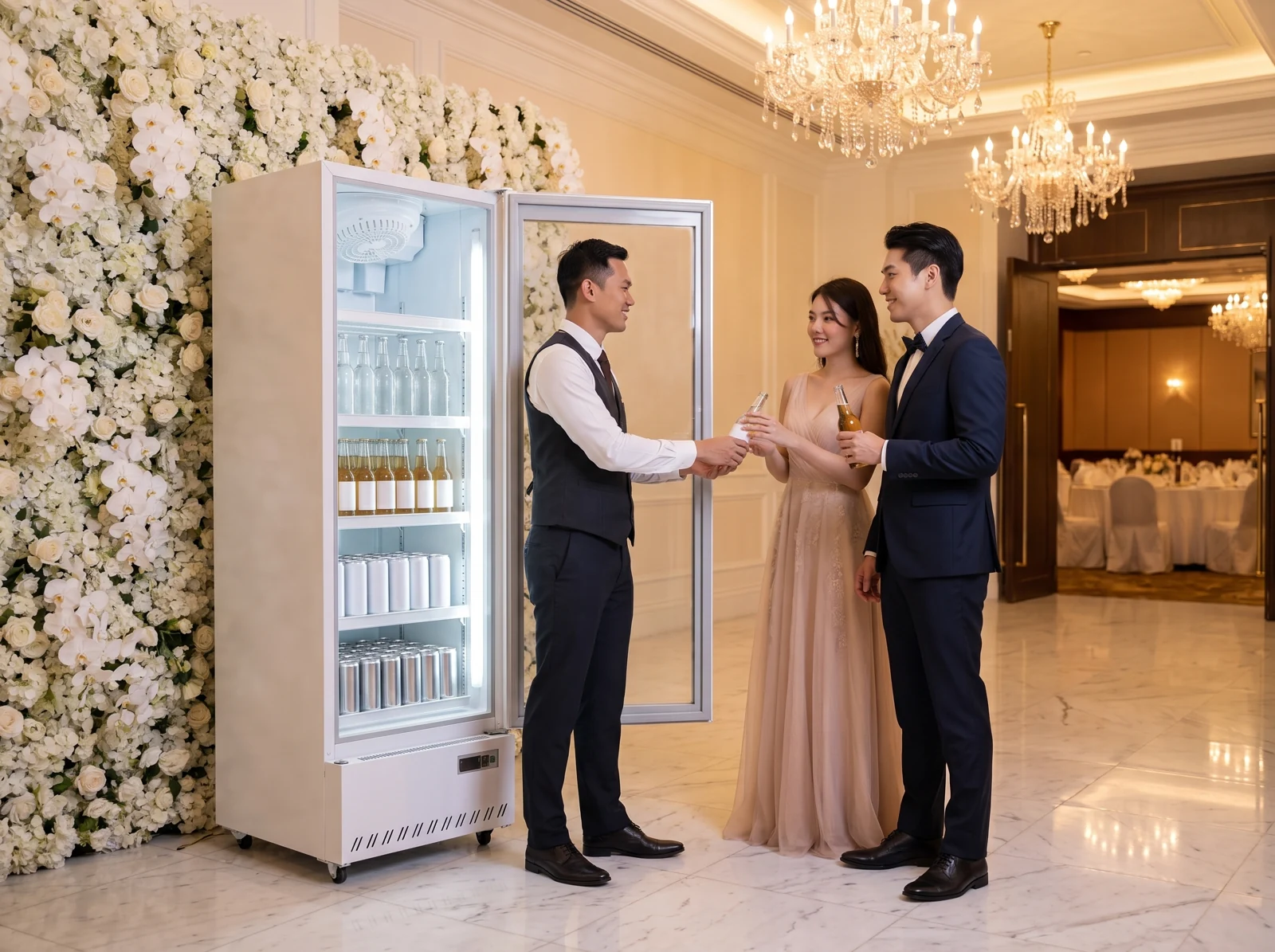 AANRS drink chiller rental Singapore, welcome drinks at a wedding ballroom foyer