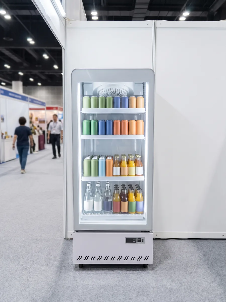 AANRS drink chiller rental Singapore, Kojima 255L Glass Display 1 Door Drink Chiller, styled for an event