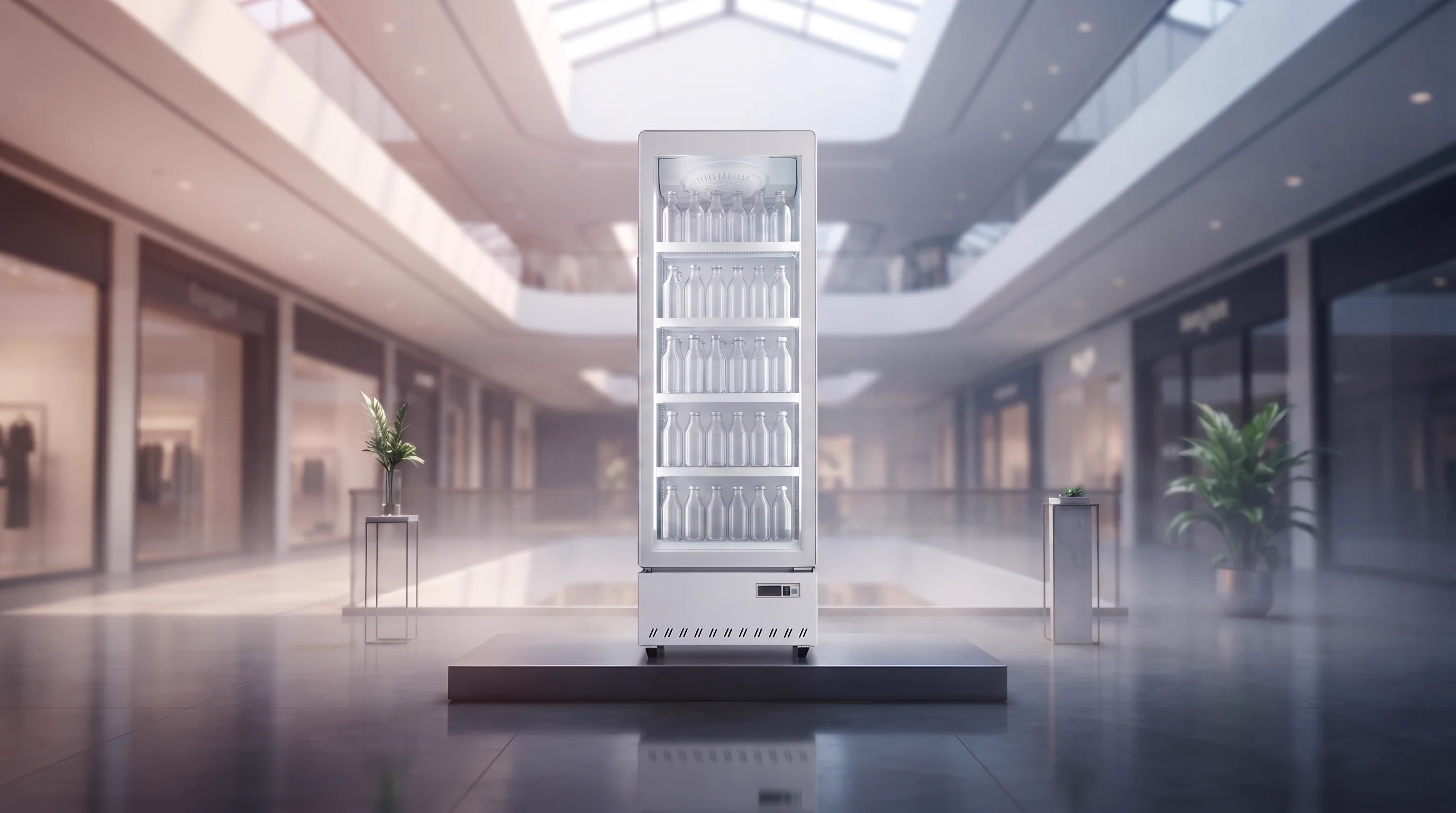 AANRS drink chiller rental Singapore, Kojima 380L Glass Display 1 Door Drink Chiller, styled for an event