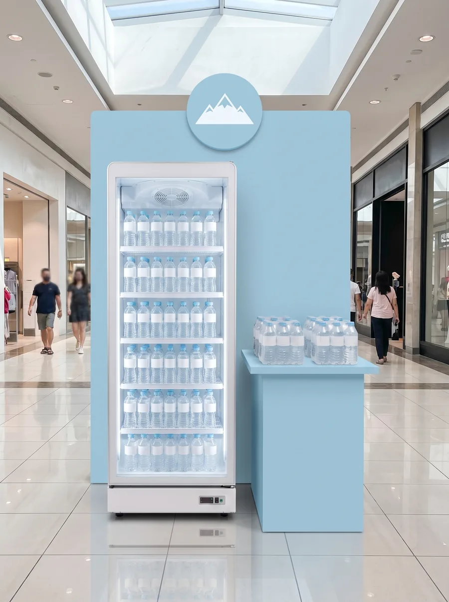 AANRS drink chiller rental Singapore, Kojima 500L Glass Display 1 Door Drink Chiller, styled for an event